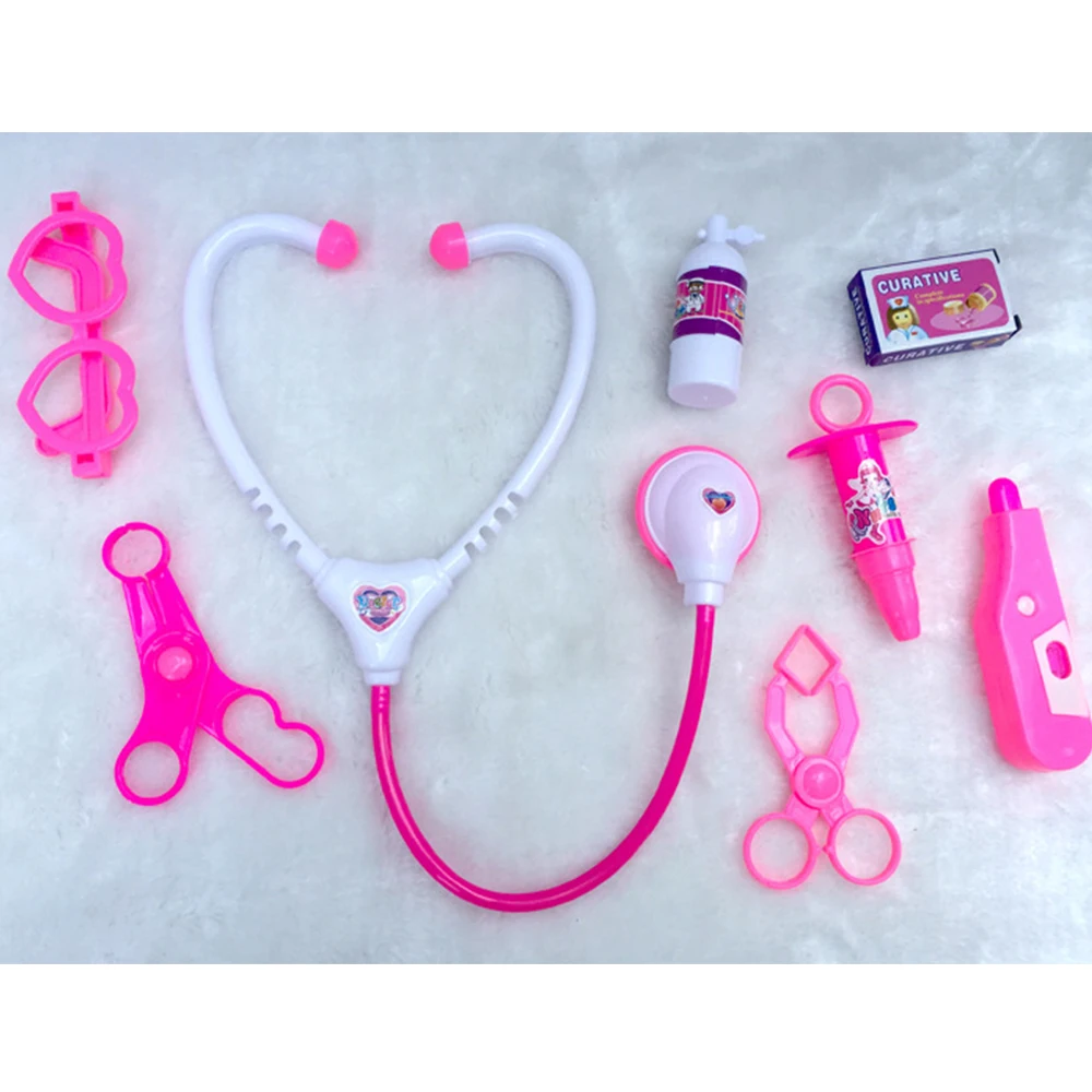 

2018 New Doctor Toys Kids Role Play Simulation Medical Kit Toys for Children Rose red and blue color for choose