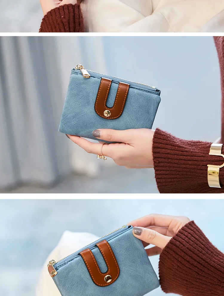 Women Wallet Short Style Lady's Luxury Brand Wallets Scrub Leather Female Zipper& Hasp Purse for Coins Carteira Feminina