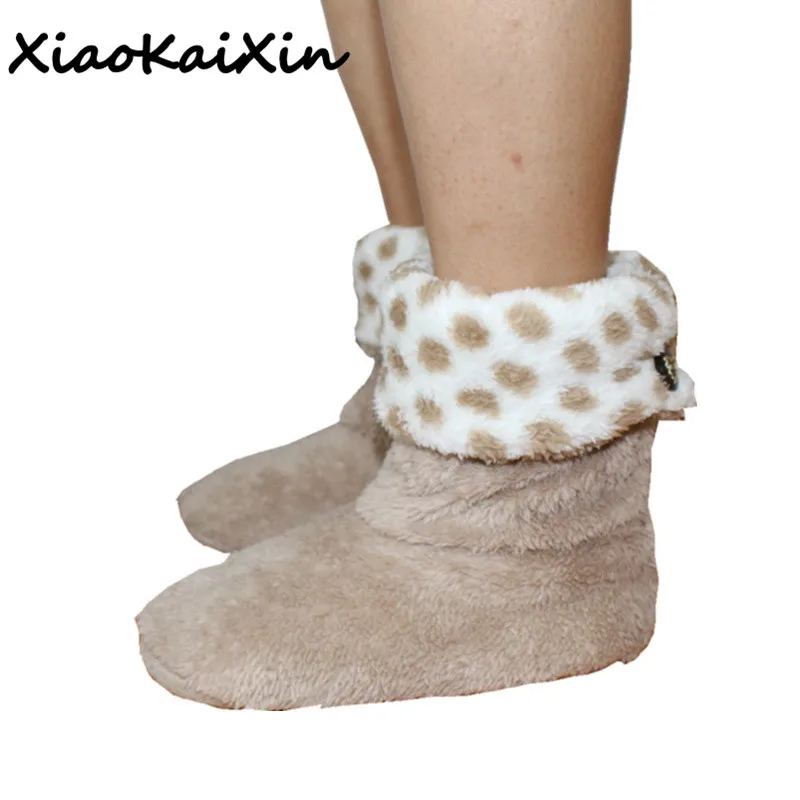 

XiaoKaiXin Ladies Indoor Wooden Floor Slippers Women 2018 Winter Warm Soft Flannel Home Slippers Long tube House Slippers Woman