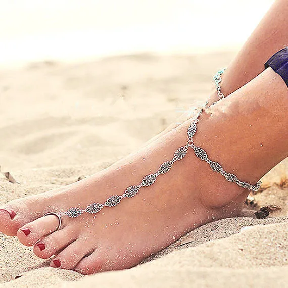 Coolshine Simple Vintage Silver Hollow Ankle Bracelet Foot font b Jewelry b font Barefoot Sandals Foot