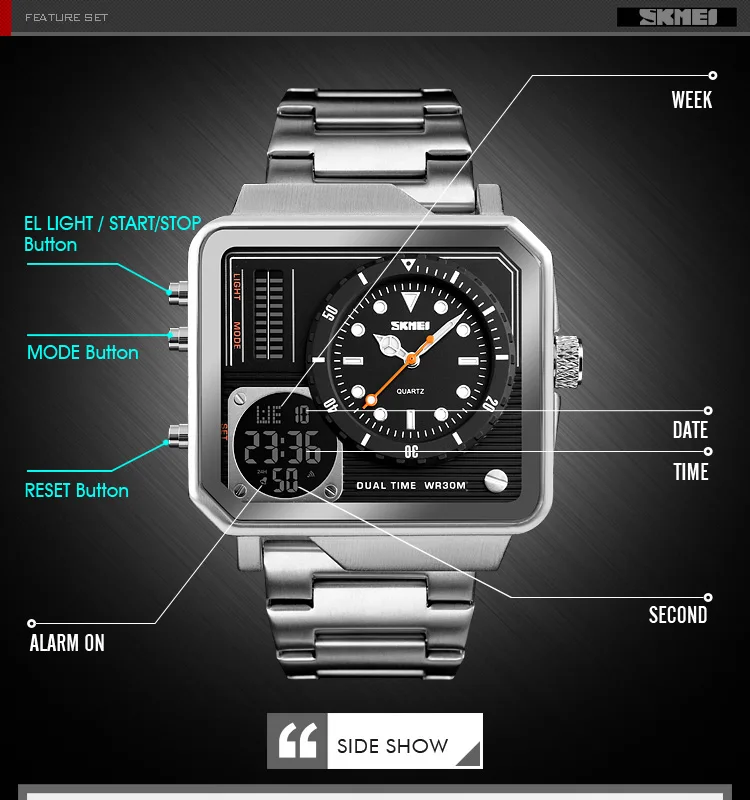 Top Luxury Men Digital Sport Quartz Watch Men Stainless Steel Strap Waterproof Fashion Casual Clock Male