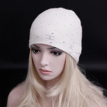 

Newst Winter fashion diamond cap Double knitting Thick warm Beanies Hat high quality wool Knitting hat Women's cashmere hat