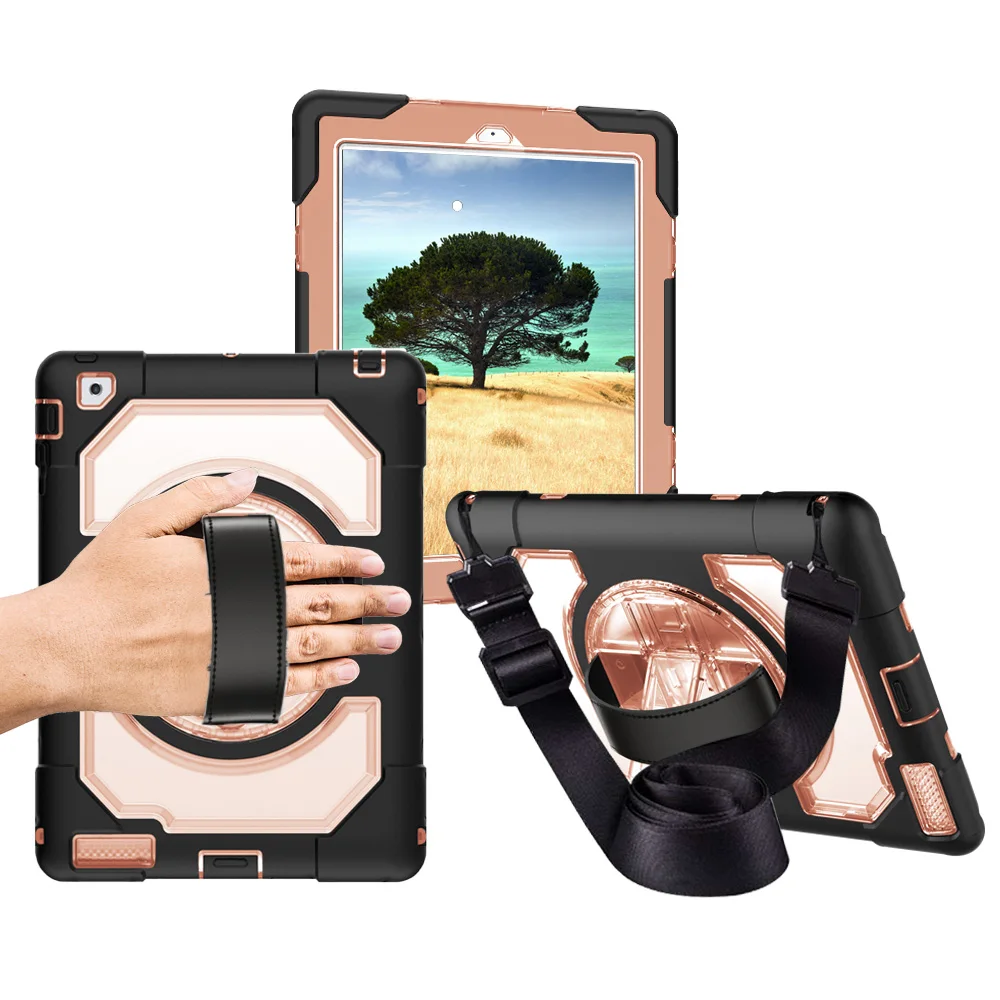 

For iPad 2/3/4 Universal Miesherk Case with 360 Rotating Hard PC Kickstand Tablet Cover with Hand Strap Neck Strap for 9.7 inch
