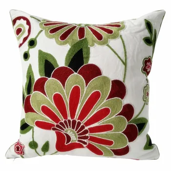 

Modern Cord Embroidery White Canvas Cotton Birds Flower Home Decorative Sofa Pillow Case Armchair Gift Cushion Cover 45 x 45 cm