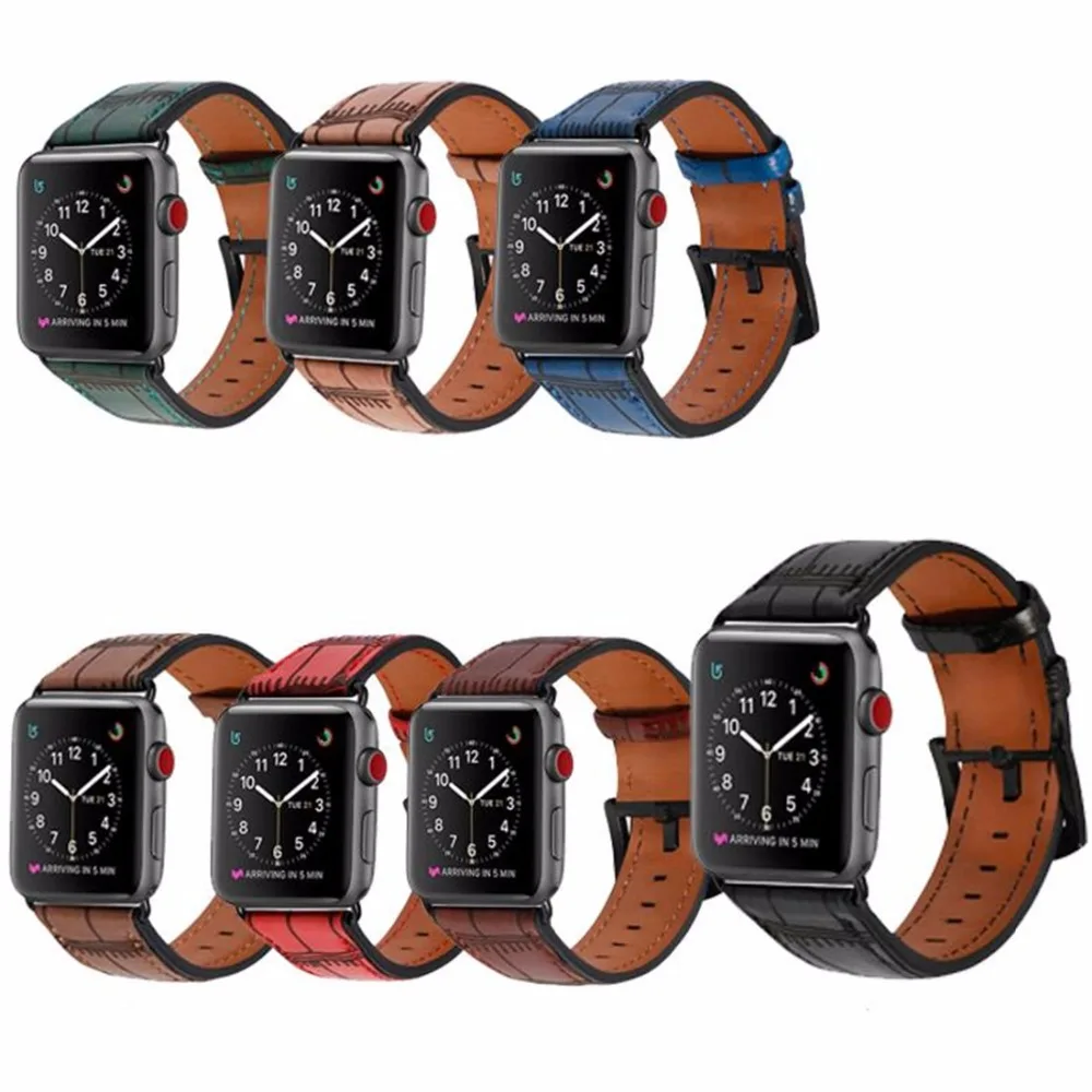 Хохлатый кожаный ремешок для Apple Watch band 44 мм 40 мм correa Iwatch Series 4 модный бамбуковый браслет ремешок для часов