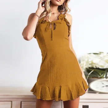 

2019 Sexy Ruffles Dress Women Sleeveless Backless Dress Summer Mini Ladies Dresses