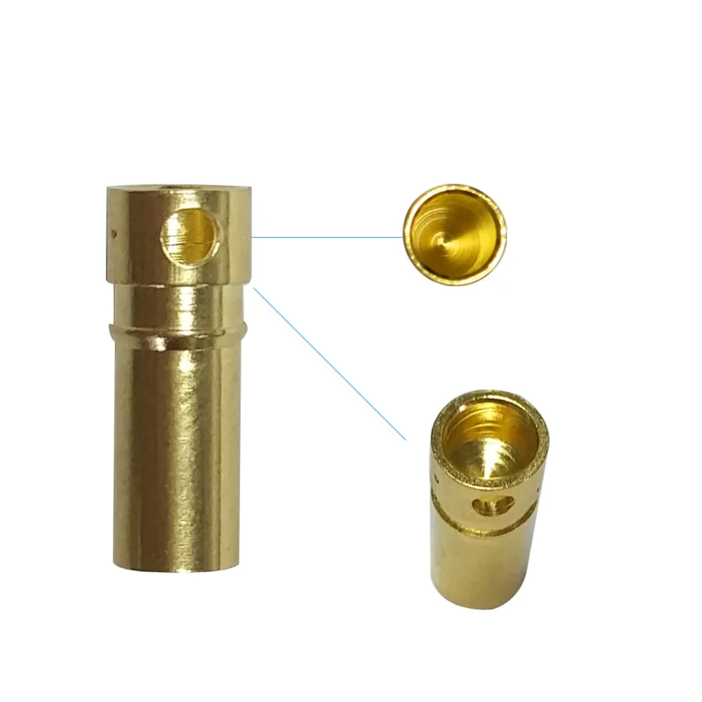 100 pairs Bullet Connector Plug 2.0/3.0/3.5/4.0/5.5/6.0/6.5mm Battery Connector Green Gold Plated Stereo Plug Banana Head