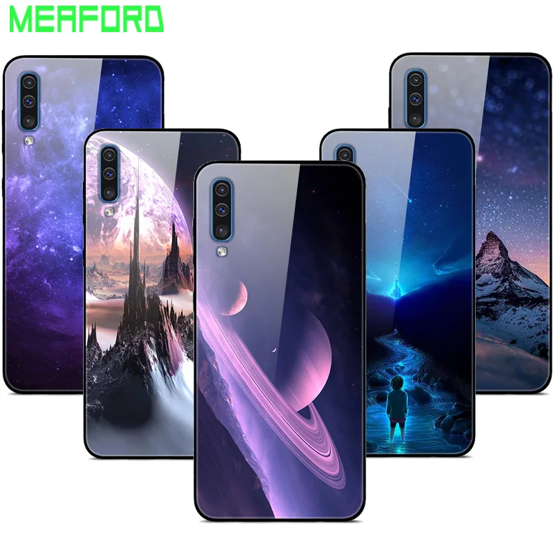 

For Samsung A50 Case Tempered Glass Planet Space Cover Glass Back Case for Samsung Galaxy A50 A505F A505 A 50 2019 Fundas Coque