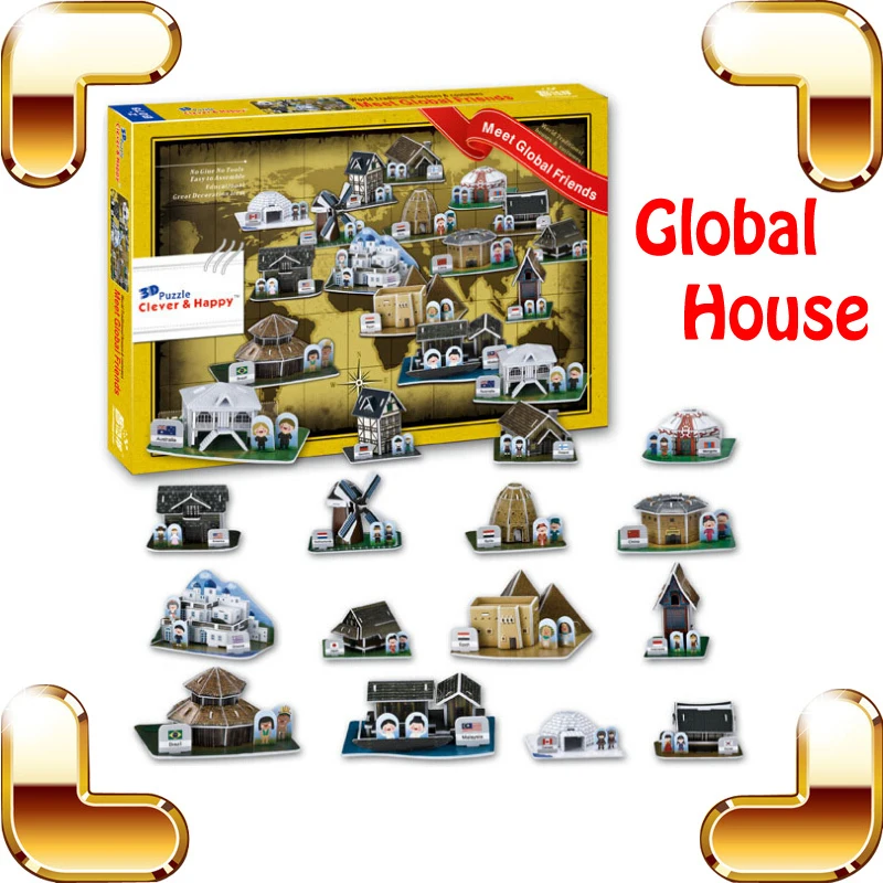 

New Year Gift Global House 3D Puzzle Different Country Building Puzzle Model House DIY PUZ Build For Fun Paper PCS Toys Present