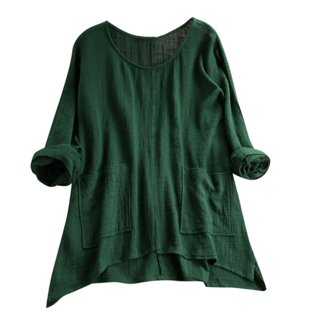 

MUQGEW Women Blouses Women's Large Size Shirt Retro Solid Color Blouse Summer Irregular Pocket Shirt blusas mujer de moda 2019