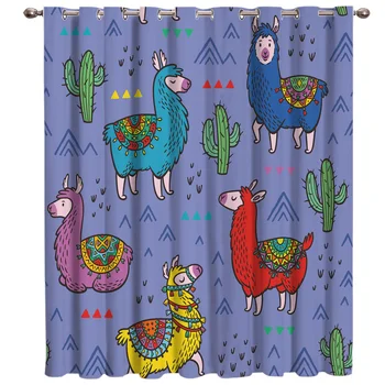 

Cartoon Lama Merry Christams Curtain Lights Living Room Decor Bathroom Curtains Bedroom Outdoor Kitchen Indoor Drapes Decor
