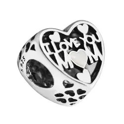 Подходит для Pandora Charms браслеты Любовь для мамы бусины с Серебряной Эмалью 925 пробы 100%-серебро-ювелирные изделия Бесплатная доставка