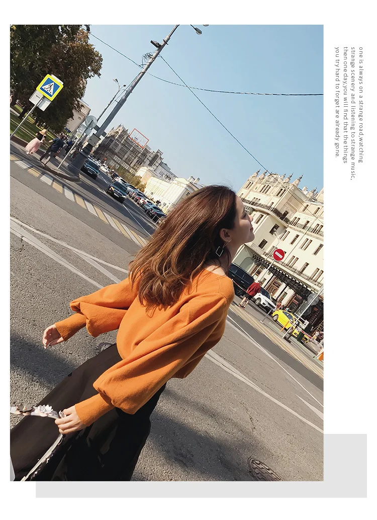 MISHOW Autumn vintage Knitted sweater for women fashion causal Square collar Lantern sleeve short tops MX18C5196