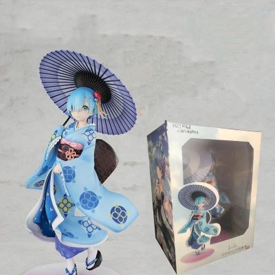 

Anime Life in a Different World From Zero An Umbrella Kimono Ram Rem PVC Action Figure Model Toy Gift With Box 20cm