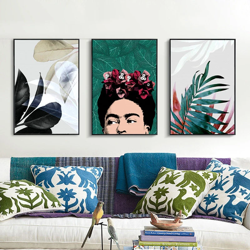 

Tropical Rain Forest Leaves Art Poster Print Mexico Flower Woman Green Plant Leaf Wall Picture Living Room Decorative Painting
