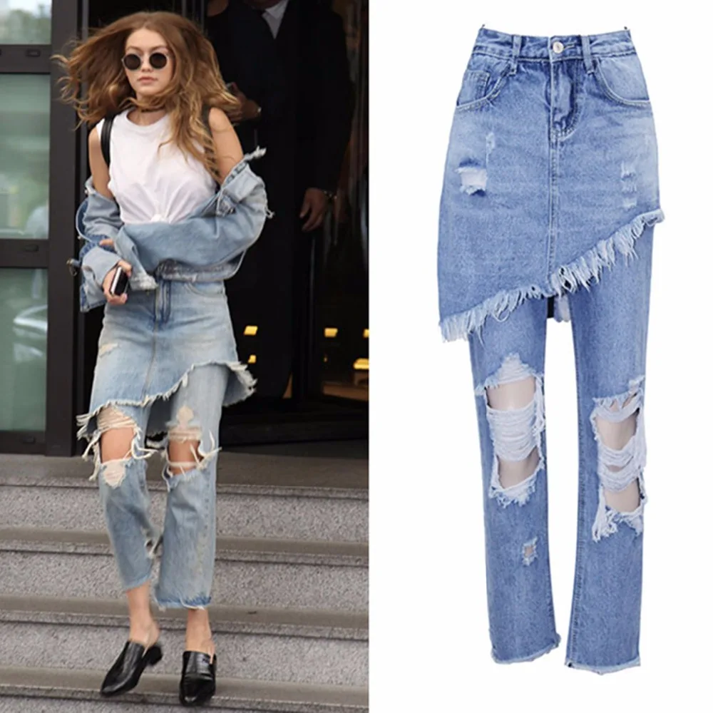 New 2017 Sexy Hole Blue Jeans Women Vintage High Waist