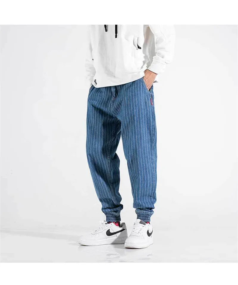 2019 New Summer Men's Fat Harem Pants Fashion Brand Man Stripe Jeans Beam Feet Denim Trousers 28-42 (17)