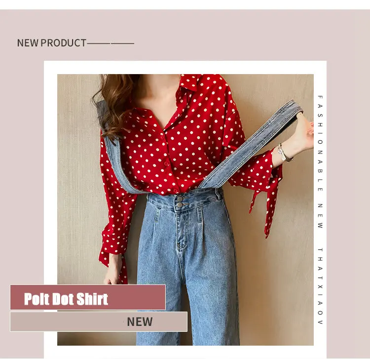 M-4XL Plus Size Tops Women Blouses Casual Polt Dot Shirts Femme Bow Long Sleeve Chiffon Blouse 2019 Autumn Blusas Mujer Camisa (2)