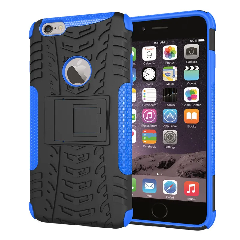 TPU Plastic Dual Layers Heavy Duty Hard Soft Hybrid Rugged Protective Case with Foldable Kickstand For iPhone 6 Plus 6s |