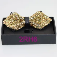 Yibei Coachella Галстуки Solid Gold бабочкой со стразами бабочки со стразами Свадебные лук Галстуки с коробкой pajarita регулируемый