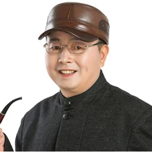 Новинка, Высококачественная мужская бейсбольная Кепка среднего возраста, кожаная, для взрослых, Лоскутная, регулируемая, плоская кепка, Осень-зима, шапки