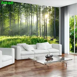 На заказ фото обои свежий и простой красивый зеленый лес дерево утренний туман природные пейзажи Фреска гостиная спальня стены