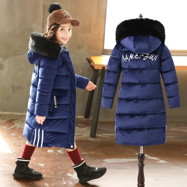 HH Teenage Girls winter coat parka real fur Children's Winter Cotton ...