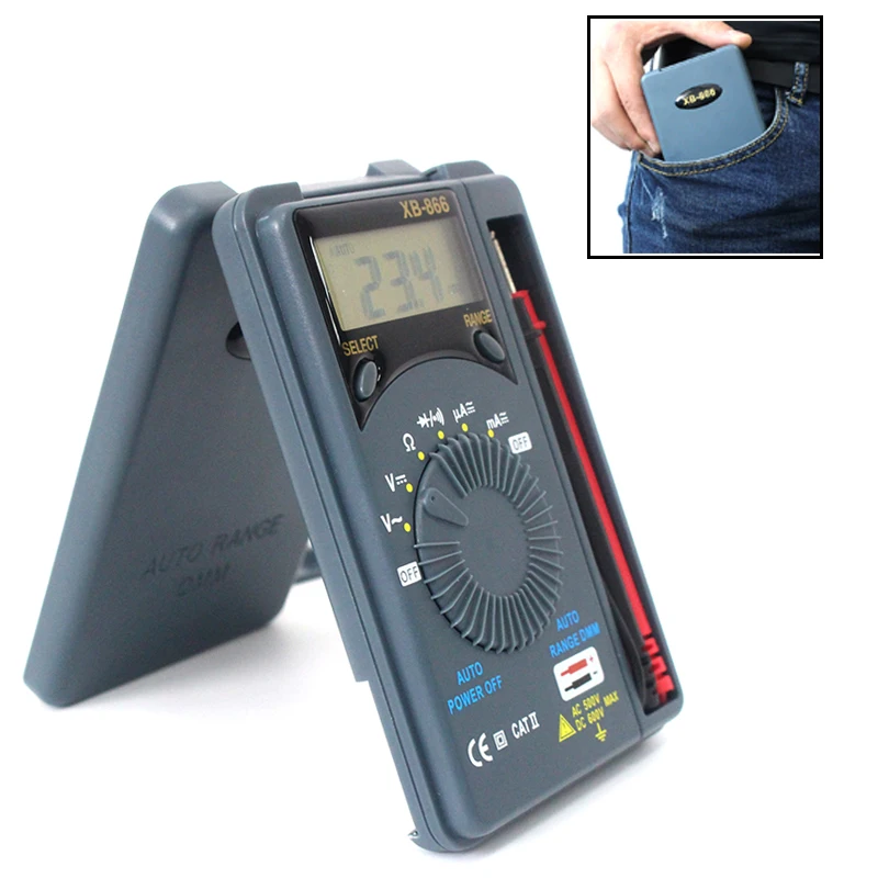 

Mini Handheld portable Pocket thin Digital Multimeter, Auto Range LCD Voltmeter AC/DC Tester Tool XB-866