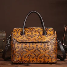 Baoersen, винтажные женские сумки из натуральной кожи, Женские Ретро элегантные сумки через плечо, тисненые цветочные сумки