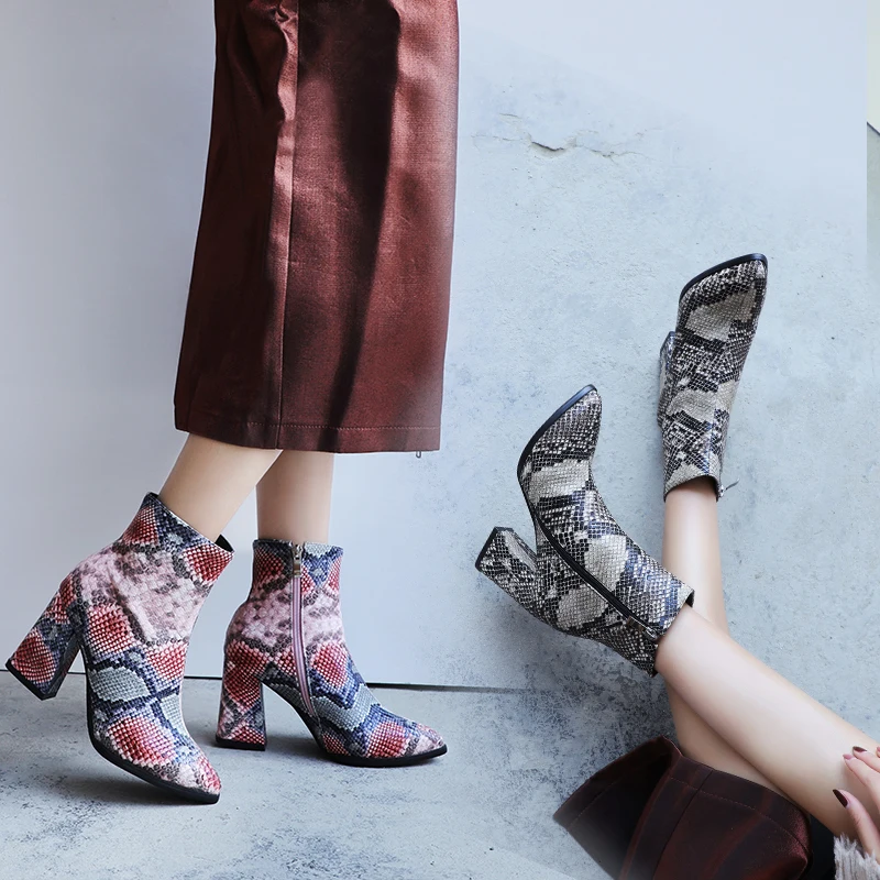 INS/популярные женские ботильоны; зимние ботинки со змеиным узором; женские ботинки размера плюс 22-26,5 см в европейском и американском стиле