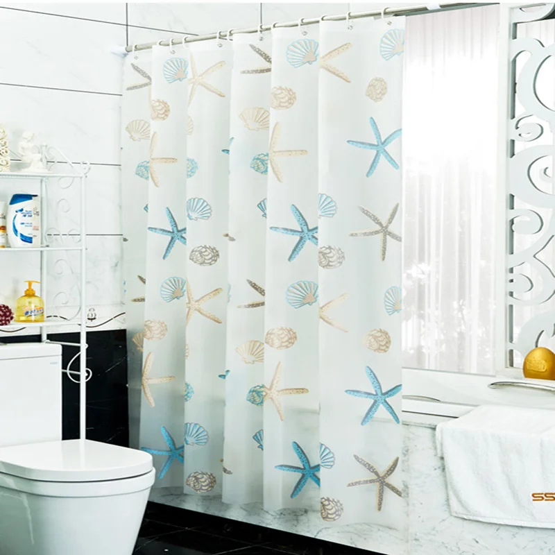 PEVA Shower Curtain Ocean Star Printed Waterproof Bathroom Curtain De