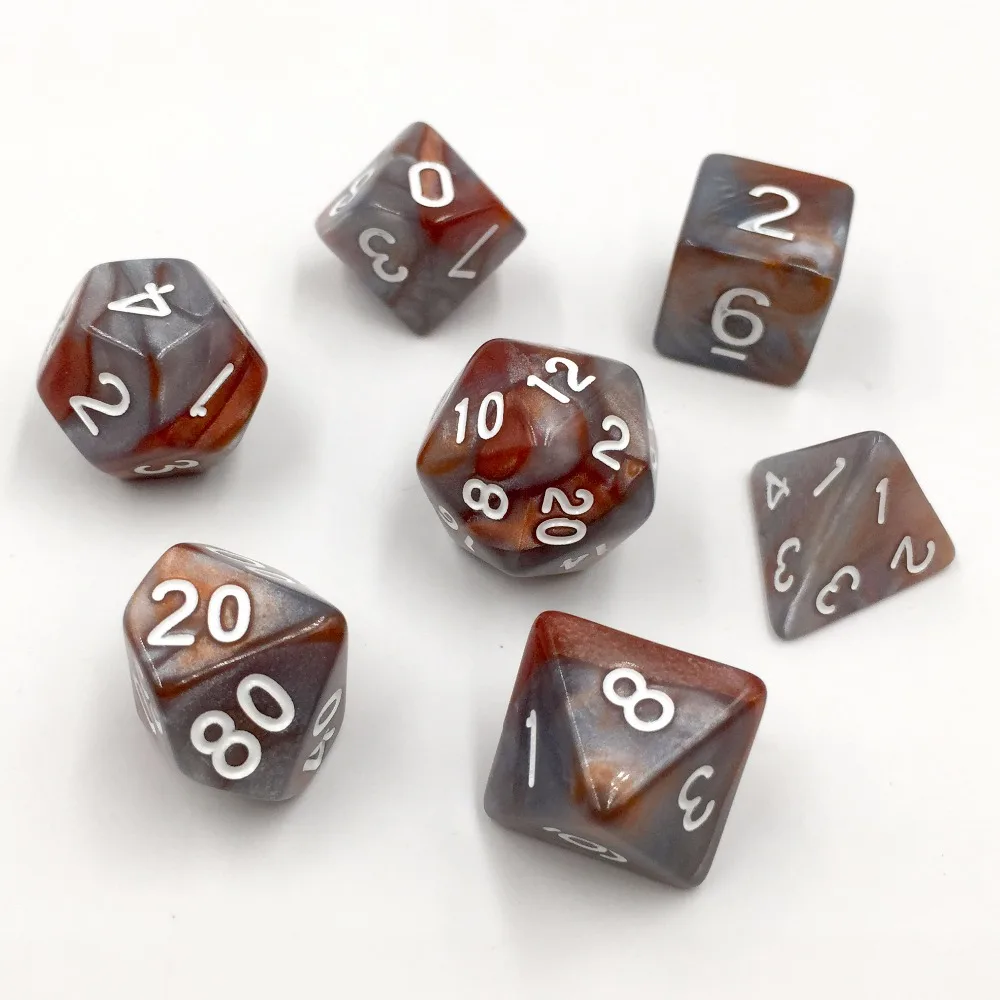 

Rollooo Dungeons and Dragons Dice Set Copper and Steel with White d4 d6 d8 d10 d% d12 and d20
