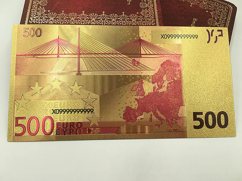 50 шт наборы 24K золото банкнота Красочные Позолоченные евро 500 банкнота из золотой фольги бизнес и рождественские рекламные подарки