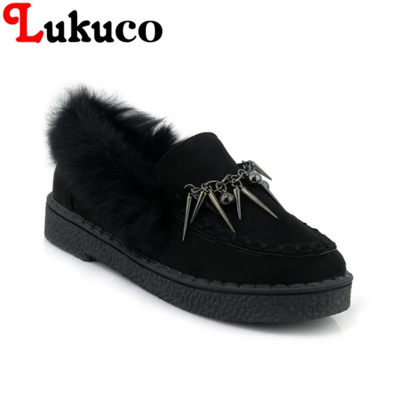 

2018 Lukuco leisure winter flats plus size 41 42 43 44 45 women snow boots rivets design shoes short plush inside free shipping