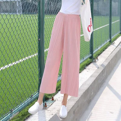 pants leg chiffon elastic pleated broad waist casual wide plus summer