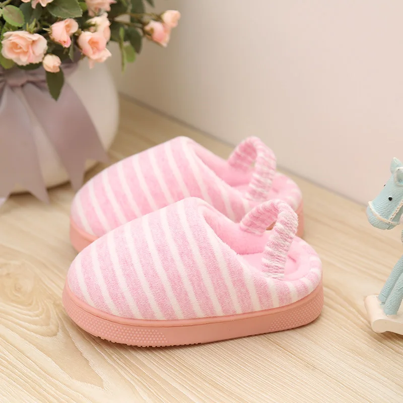 

Kids Baby Home Slippers Shoes Children Cotton Slippers Girls Elastic Band Indoor Slippers For Boys Warming Velvet Shoes Non-slip
