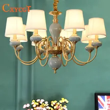 Американский светодиодный медный канделябр, средиземноморский сад, гостиная, спальня, столовая лампа, европейские атмосферные керамические лампы