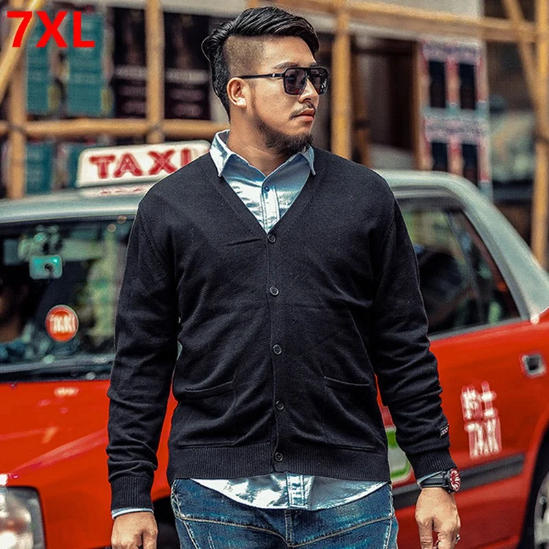 

Autumn large size sweater male loose stretch youth men's Korean version men's fat cardigan sweater autumn school 7XL 6XL 5XL 4XL
