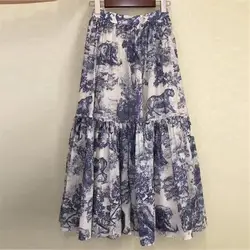 Осенняя длинная юбка женская элегантная юбка с высокой талией для леди 2018 модная юбка трапециевидной формы с принтом
