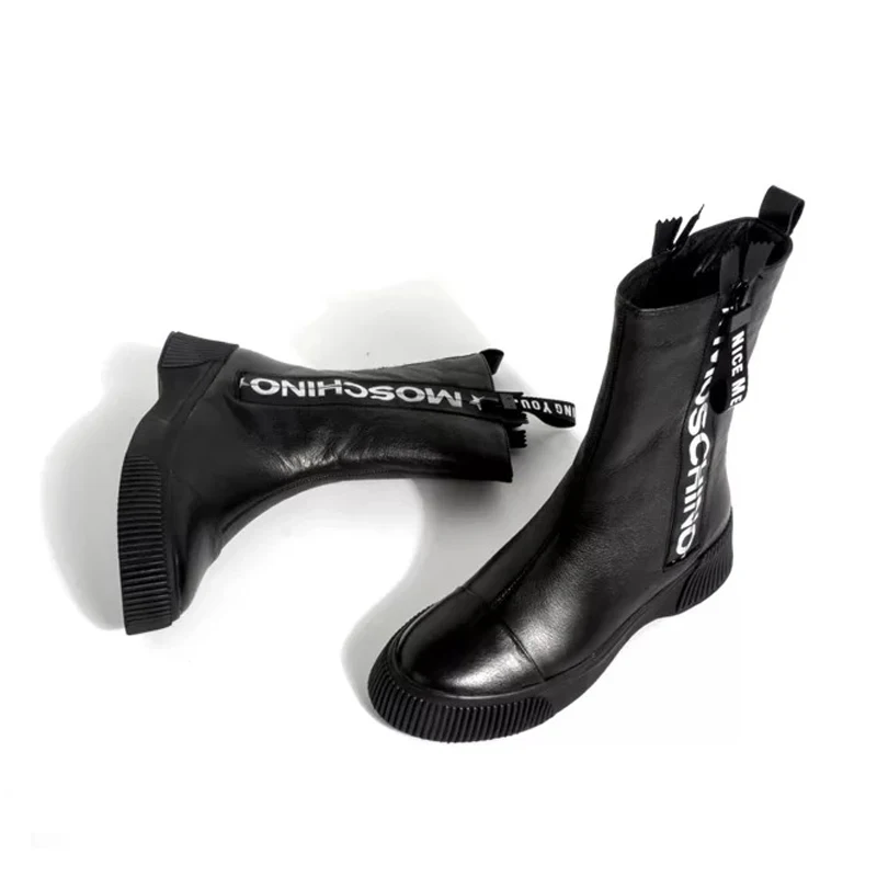 Cuir Véritable Glissement Noir Sur Martin Bota Hiver Pour Femmes Cheville Dames Ugi Chaussures 2018 En Bottes Feminina Lettre De qPxIXBwC