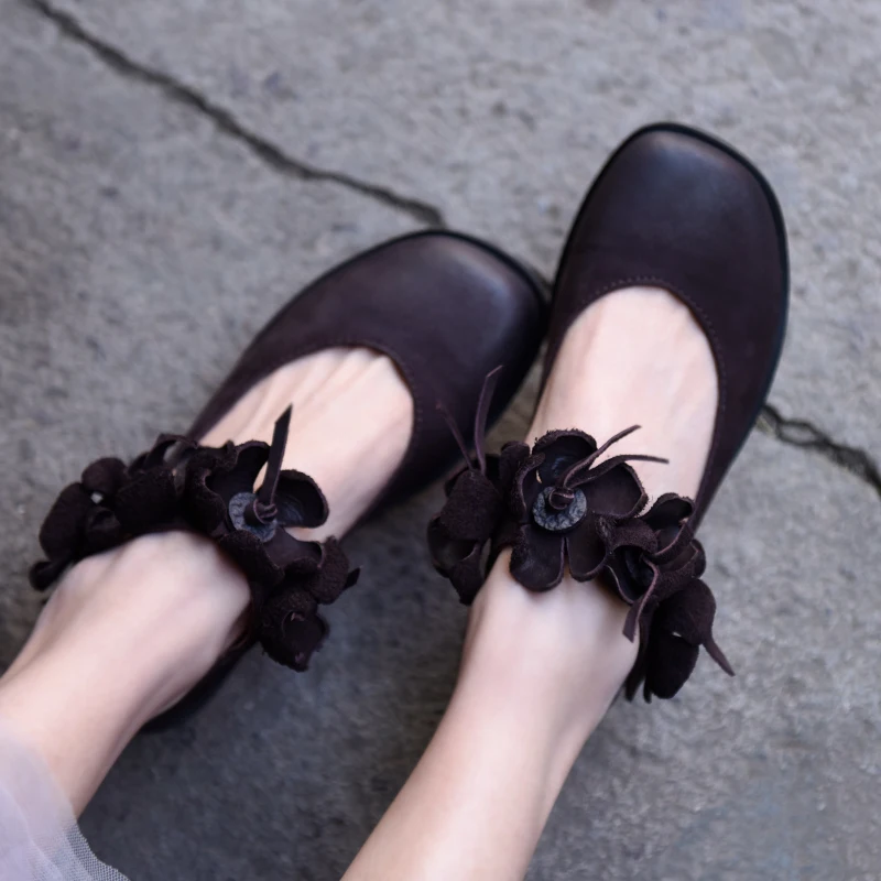 Artmu/оригинальная весенняя женская обувь с цветочным принтом; обувь на плоской подошве с закрытым носком в стиле ретро; обувь ручной работы на мягкой подошве с круглым носком на застежке-липучке; 20269