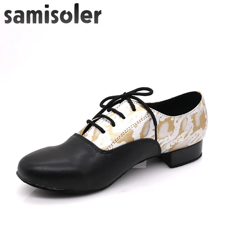 Мужские туфли для бальных танцев Samisoler Gy черные кожаные на плоской подошве