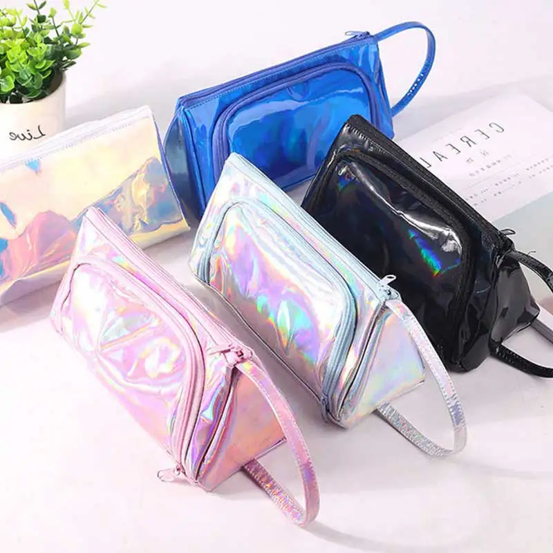 Iridescent Laser School Big Pencil Case for Girls Cute Large Pen Bag pencil box stationery pouch Multifunction school supplies