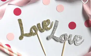 

glitter word Love cupcake toppers Food Picks Bachelor Bachelorette Wedding Bridal Engagement Lingerie Party