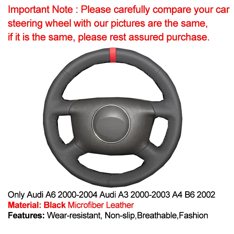 HuiER ручной пошив чехол рулевого колеса автомобиля нескользящий автомобильный Стайлинг красный маркер для Audi A6 2000-2004 Audi A3 2000-2003 A4 B6 2002