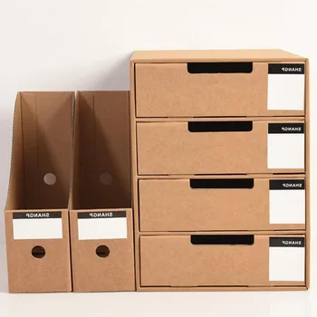 

Creative Kraft Paper Files Books Storage Box Multifunction Multi-layer Drawer Document Home Office Desktop Cosmetic Storage Box