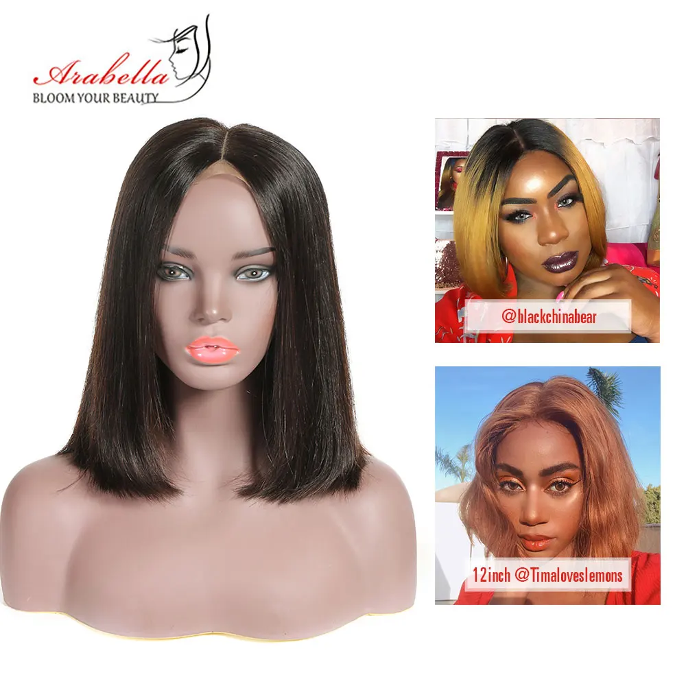 Arabella بيرو 4*4 الدانتيل إغلاق الإنسان الشعر الباروكات مستقيم ريمي الشعر اللون الطبيعي قصيرة بوب الباروكات 180% الكثافة كامل وسميكة