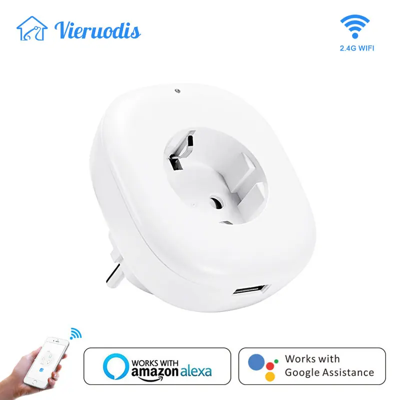 

Wifi Smart Socket EU Power Plug Wireless Energy Monitoring Mobile APP Remote Control USB Output Works with Alexa Google Home
