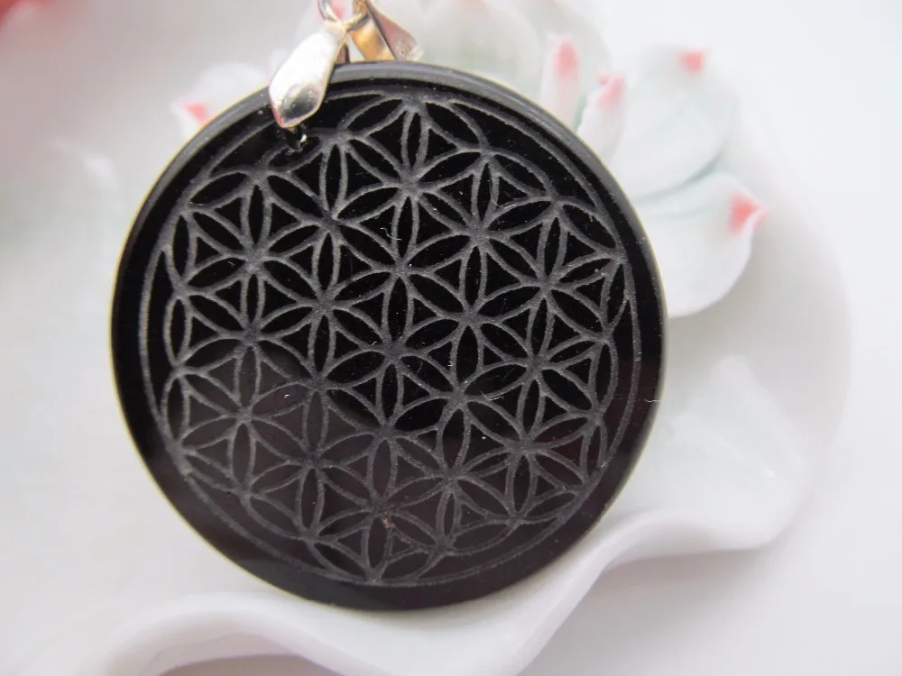 Us 1871 28 Offsupernatural Natural Obsidian Flower Of Life Pendant Necklace Mandala Sacred Geometry Jewelry Fleur De Vie With Rope In Pendants