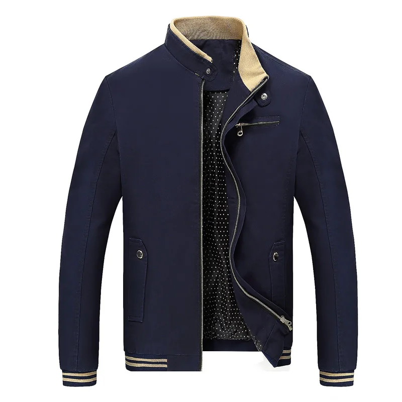 Jacket New Spring and Autumn Men's Casual Jacket Solid Color Men's Brand Clothing Men's Stand Collar 100% Washed Cotton Jacket